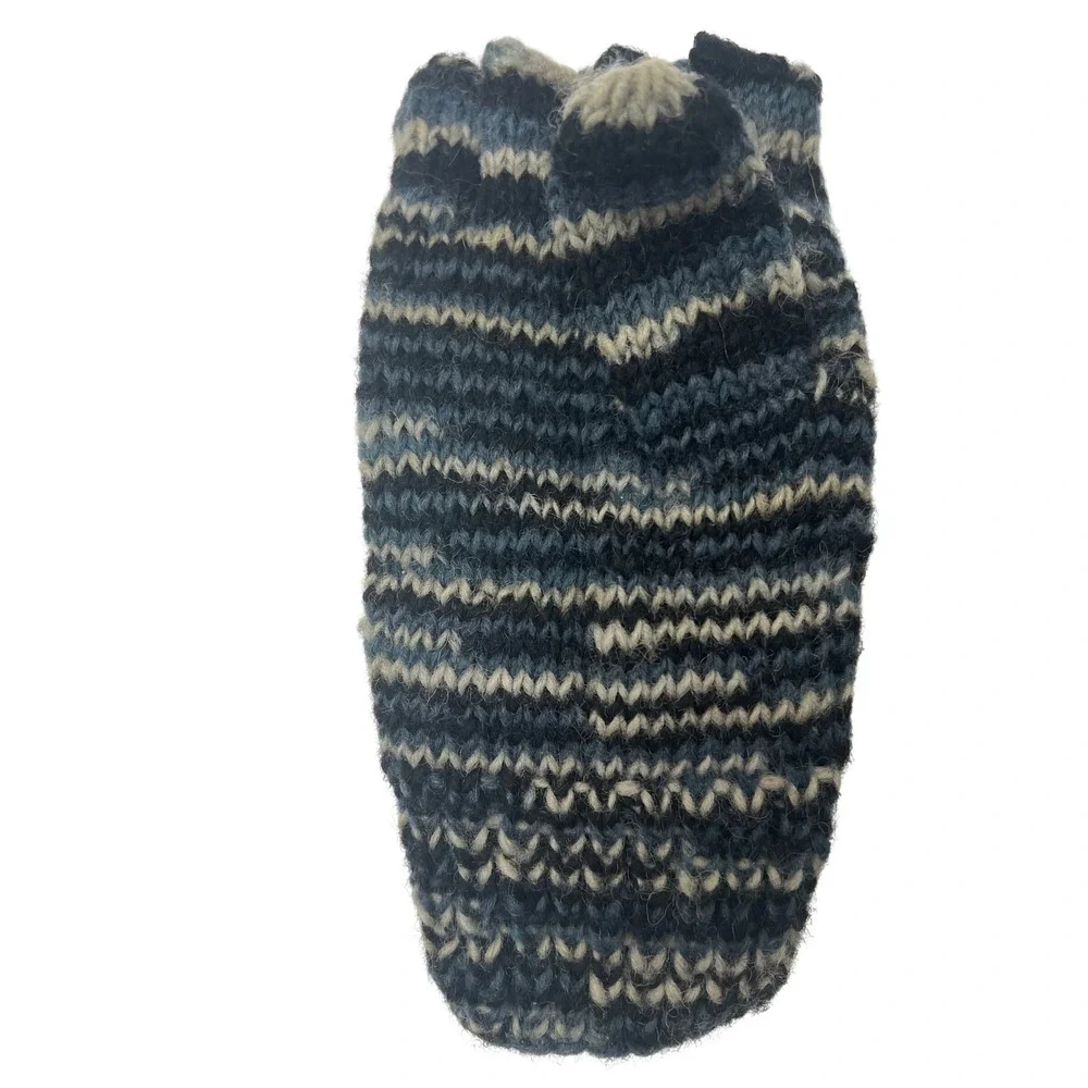 Wool Blue Marled Knit Convertible Flip Top Mittens Fleece‎ Lined Glittens